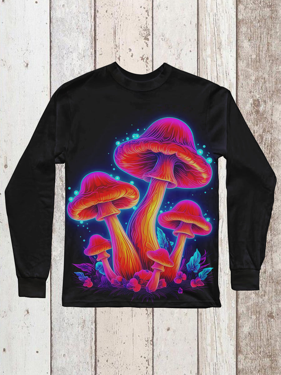 Mushroom Plant Art Print Unisex Round Neck Long Sleeve Casual T-Shirt