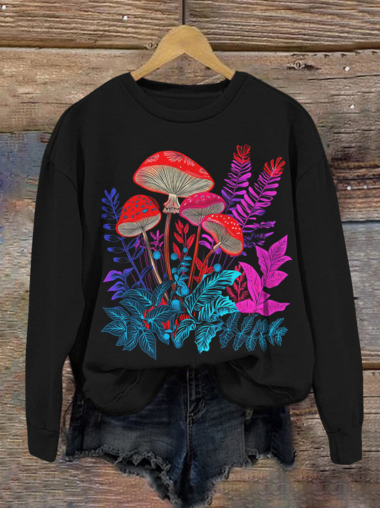 Mushroom Plant Art Print Unisex Crew Neck Long Sleeve Casual Sweatshirt