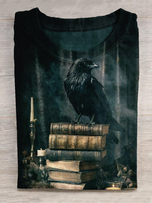 Magic Crow Art Print Round Neck Short Sleeve Casual T-Shirt