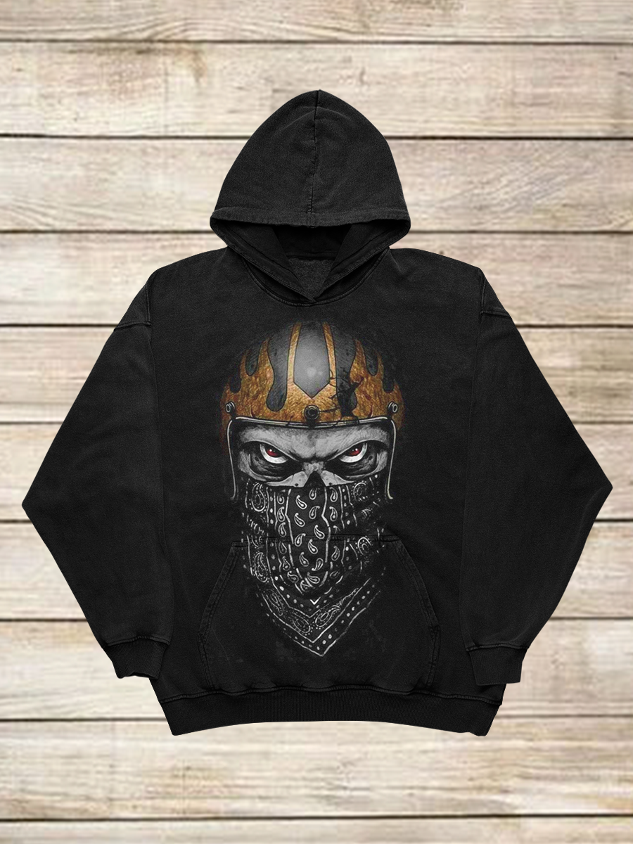 Motorcycle Art Print Long-Sleeved Casual Hooded Sweatshirt