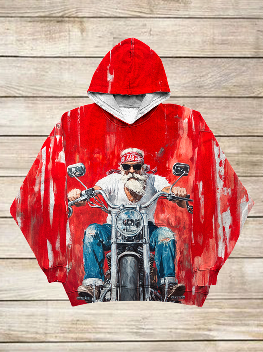 Motorcycle Art Print Long-Sleeved Casual Hooded Sweatshirt