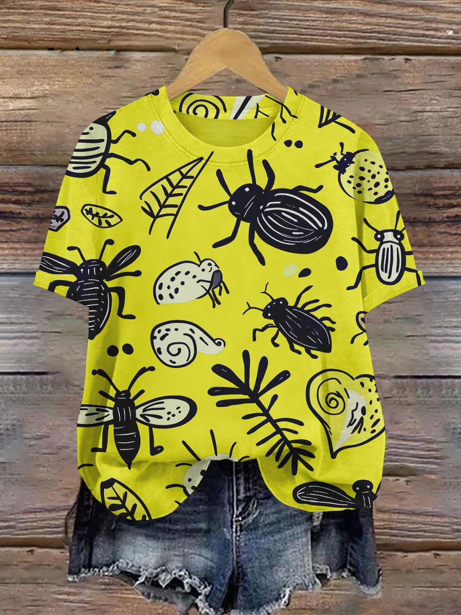 Beetle Insect Art Print Unisex Round Neck Short Sleeve Casual T-Shirt