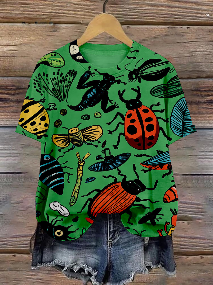 Insect Art Print Unisex Crew Neck Short Sleeve Casual T-Shirt