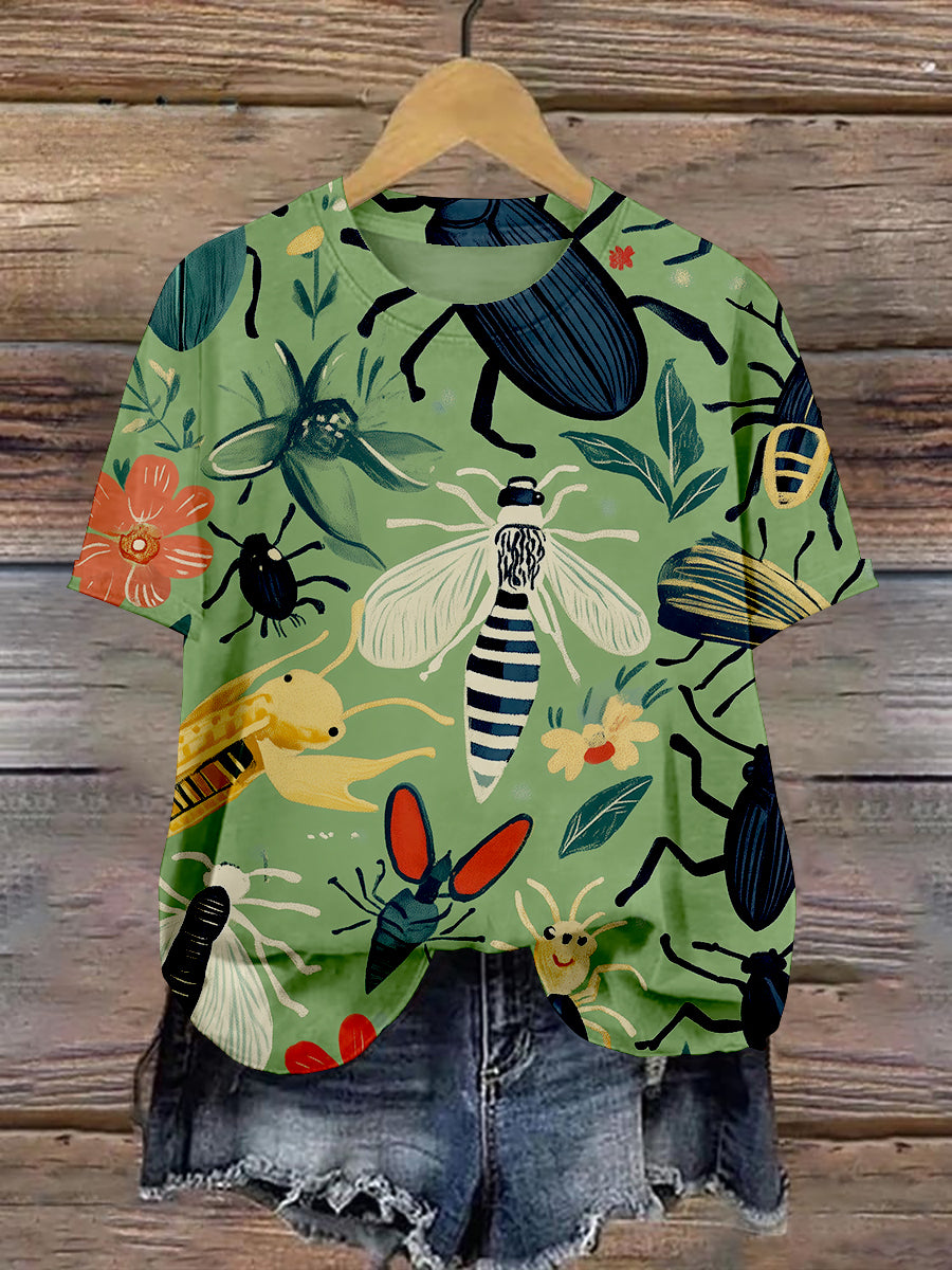 Insect Art Print Unisex Crew Neck Short Sleeve Casual T-Shirt