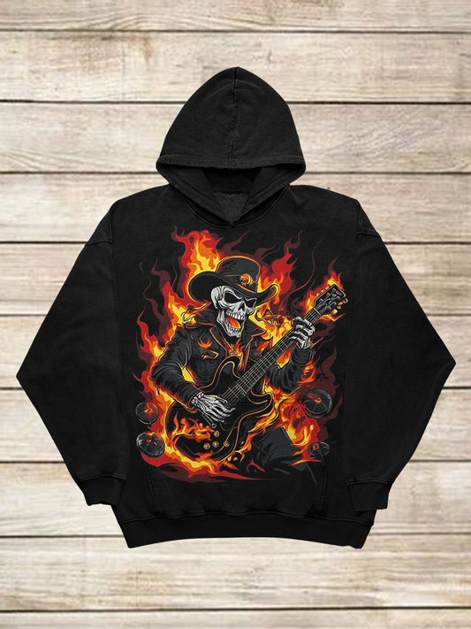 Rock Band Art Print Long Sleeve Casual Hooded Sweatshirt