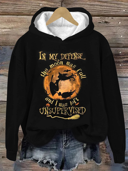 Magic Witch Art Print Round Neck Long Sleeve Casual Hooded Sweatshirt