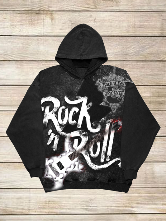 Rock Band Art Print Long Sleeve Casual Hooded Sweatshirt