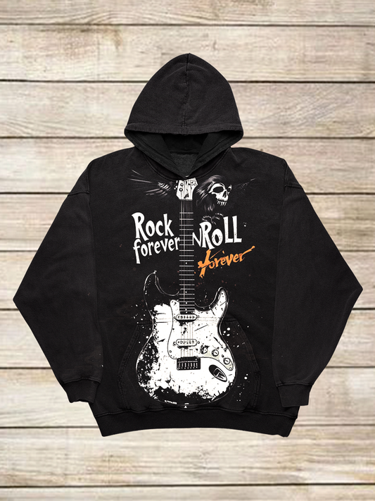 Rock Band Art Print Long Sleeve Casual Hooded Sweatshirt