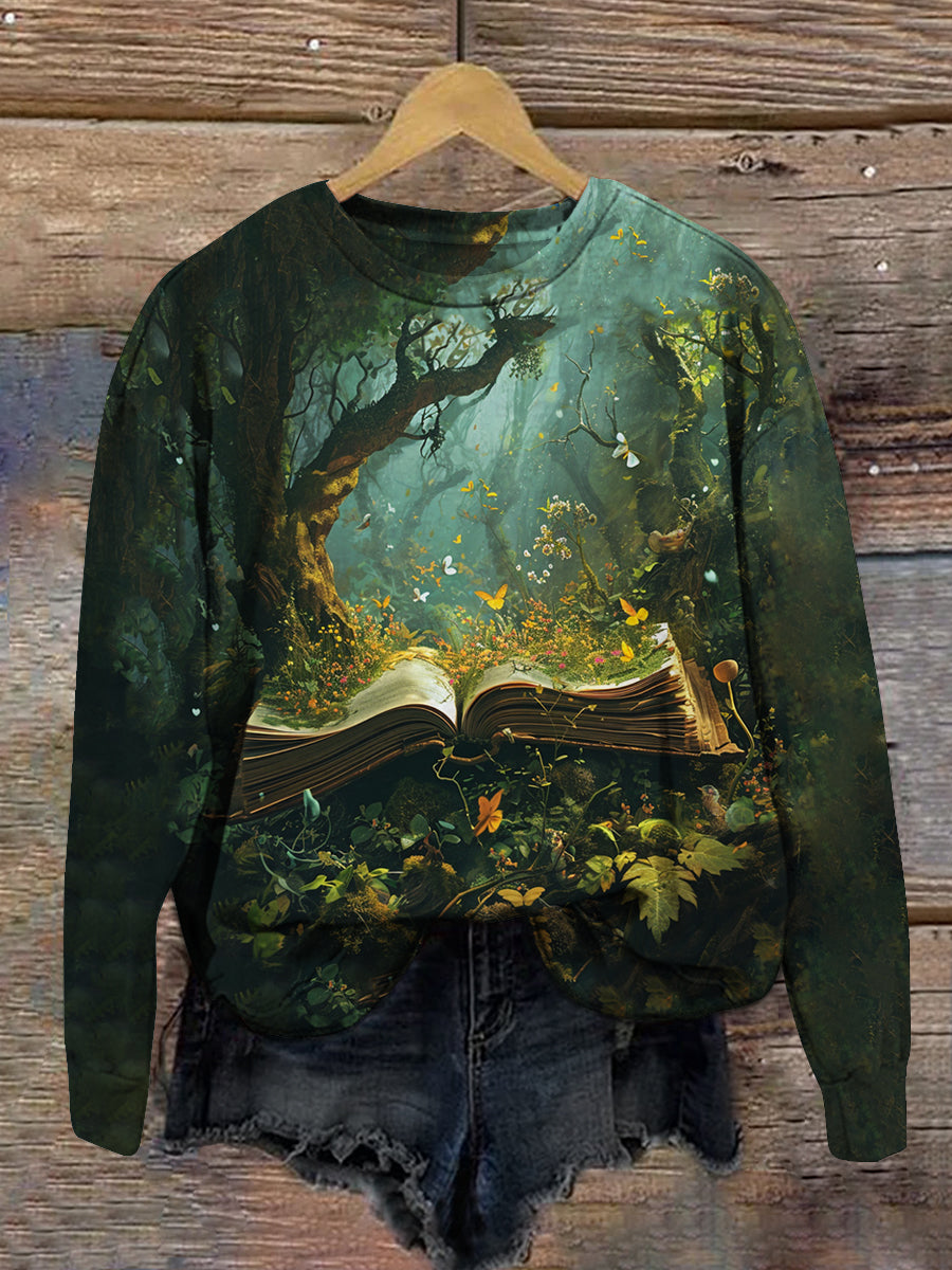 Vintage Book Art Print Unisex Crew Neck Long Sleeve Casual Sweatshirt