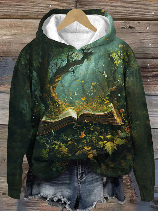 Vintage Book Art Print Unisex Long Sleeve Casual Hooded Sweatshirt