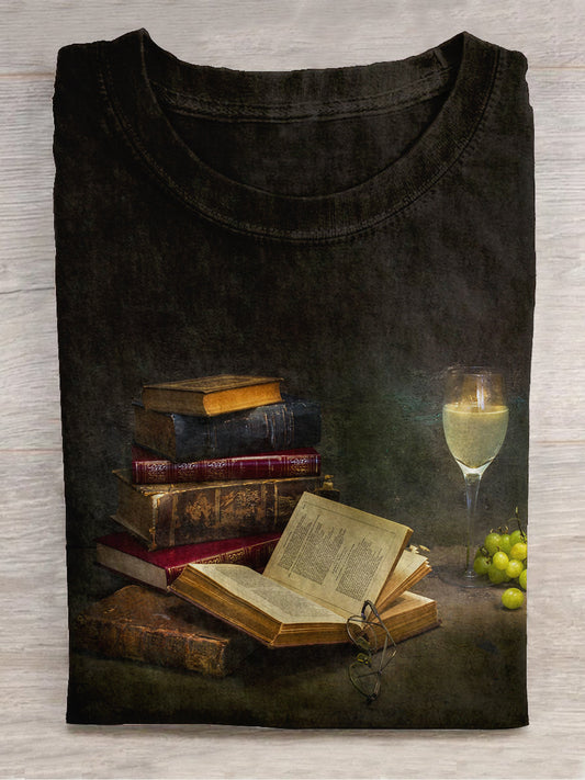 Book Art Print Unisex Round Neck Short Sleeve Casual T-Shirt