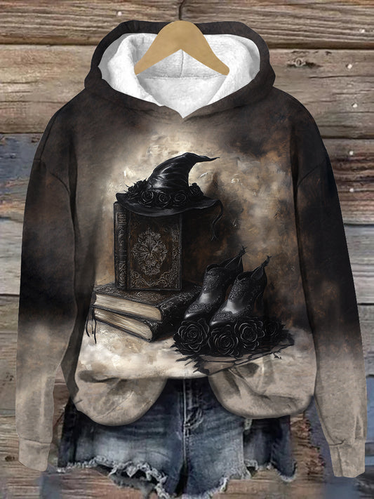 Witch Magic Book Art Print Unisex Long Sleeve Casual Hooded Sweatshirt