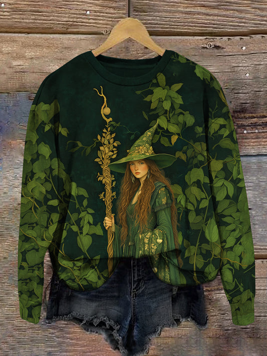 Forest Witch Art Print Unisex Crew Neck Long Sleeve Casual Sweatshirt