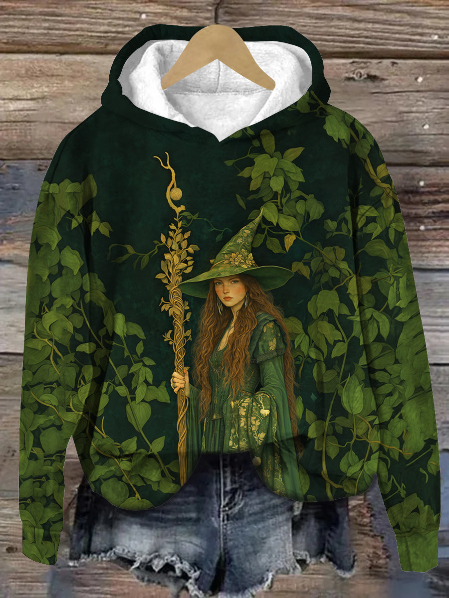 Forest Witch Art Print Unisex Long Sleeve Casual Hooded Sweatshirt