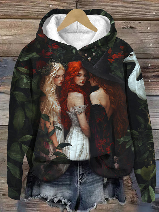 Witch Sisters Art Print Unisex Long Sleeve Casual Hooded Sweatshirt