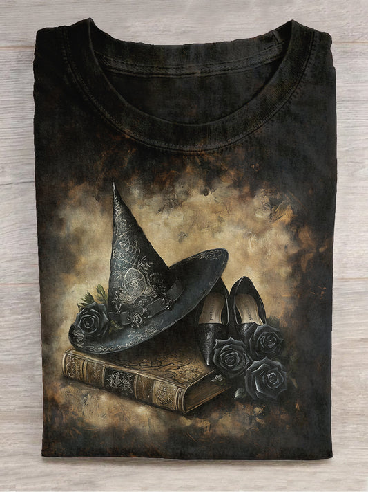 Witch Magic Book Art Print Unisex Round Neck Short Sleeve Casual T-Shirt