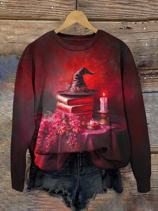 Witch Magic Book Art Print Unisex Crew Neck Long Sleeve Casual Sweatshirt