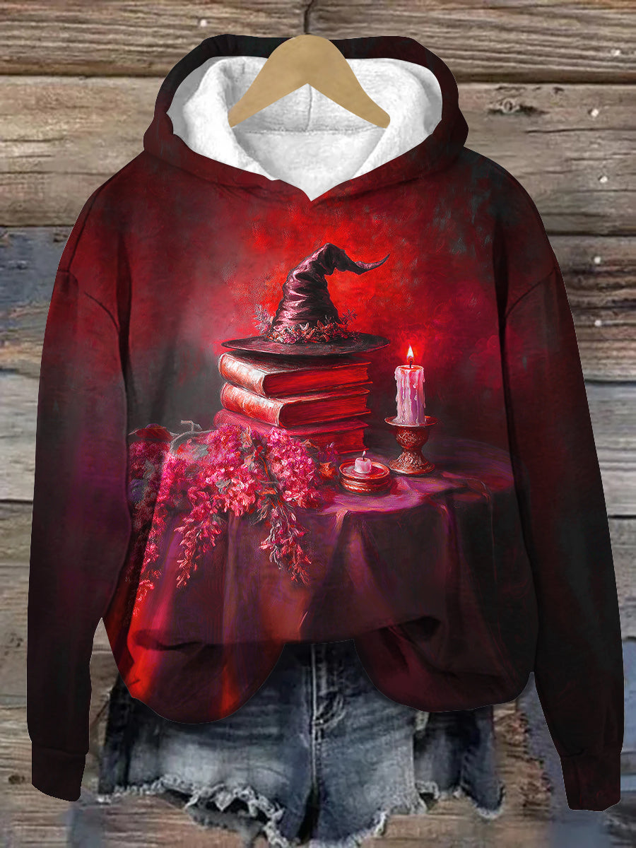 Witch Magic Book Art Print Unisex Long Sleeve Casual Hooded Sweatshirt