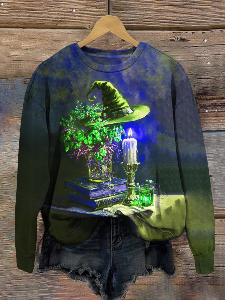 Witch Magic Book Art Print Unisex Crew Neck Long Sleeve Casual Sweatshirt