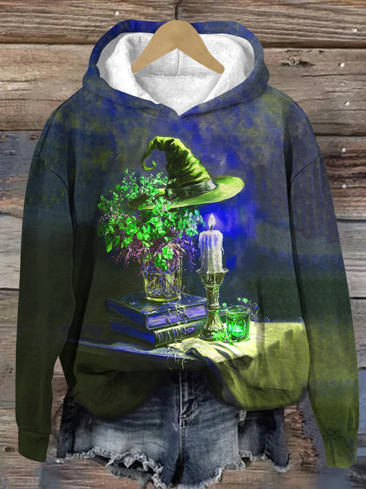 Witch Magic Book Art Print Unisex Long Sleeve Casual Hooded Sweatshirt