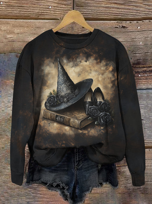 Witch Magic Book Art Print Unisex Crew Neck Long Sleeve Casual Sweatshirt