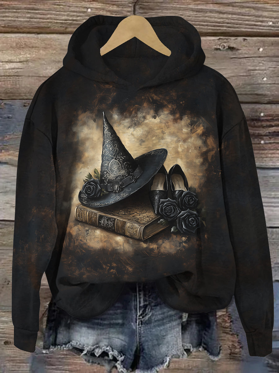 Witch Magic Book Art Print Unisex Long Sleeve Casual Hooded Sweatshirt