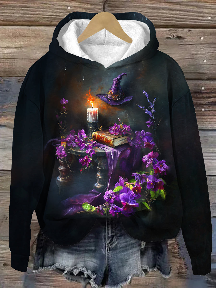 Witch Magic Book Art Print Unisex Long Sleeve Casual Hooded Sweatshirt