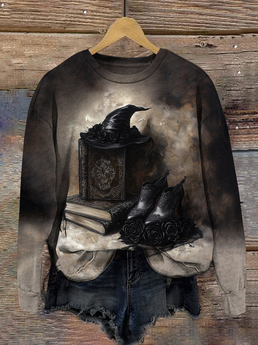 Witch Magic Book Art Print Unisex Crew Neck Long Sleeve Casual Sweatshirt