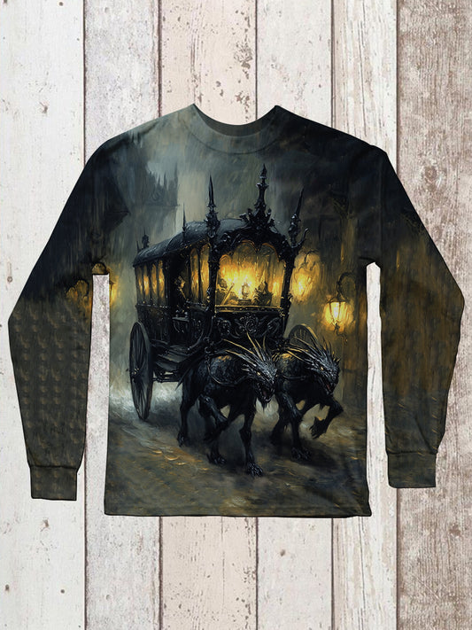 Ghost Carriage Art Print Unisex Crew Neck Long Sleeve Casual T-Shirt