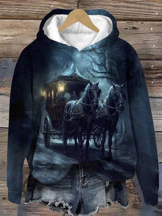 Ghost Carriage Art Print Unisex Long Sleeve Casual Hooded Sweatshirt