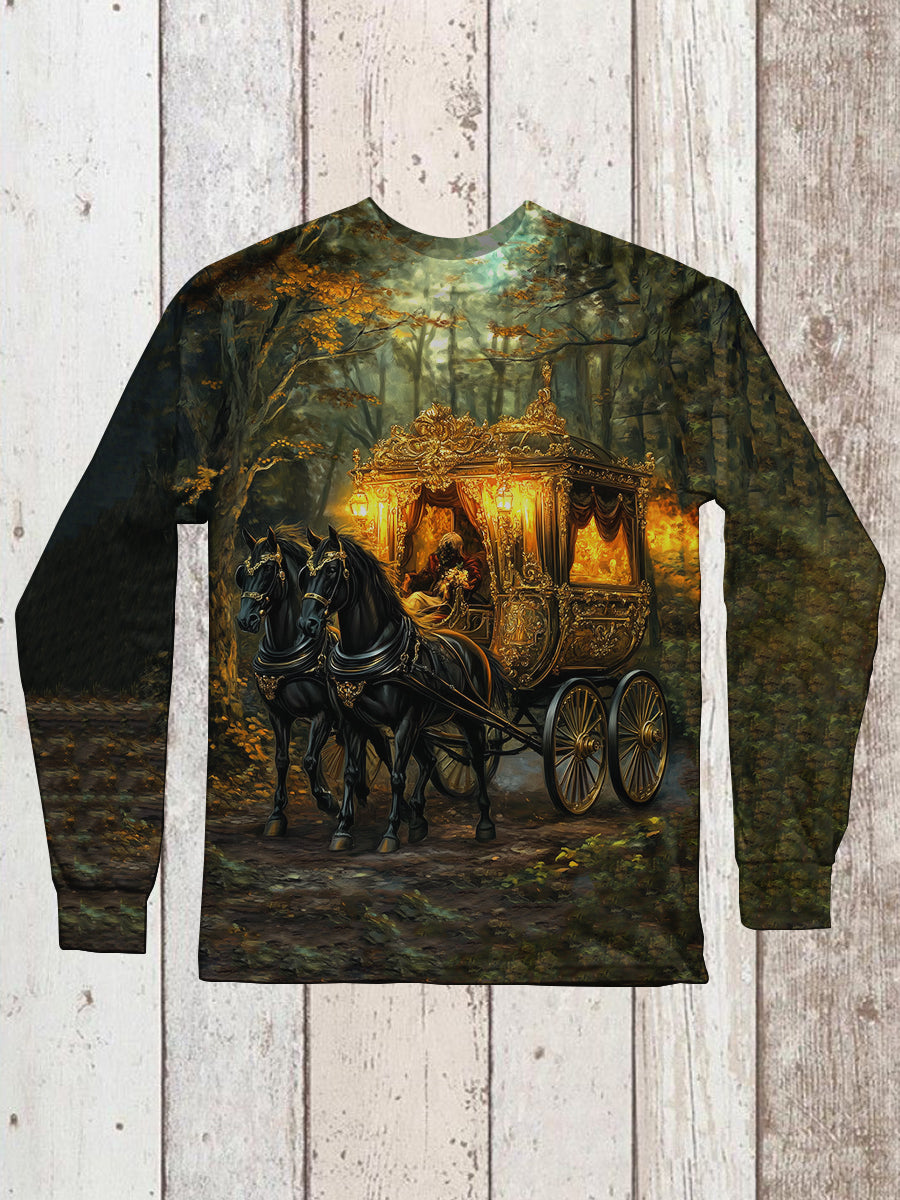 Ghost Carriage Art Print Unisex Crew Neck Long Sleeve Casual T-Shirt