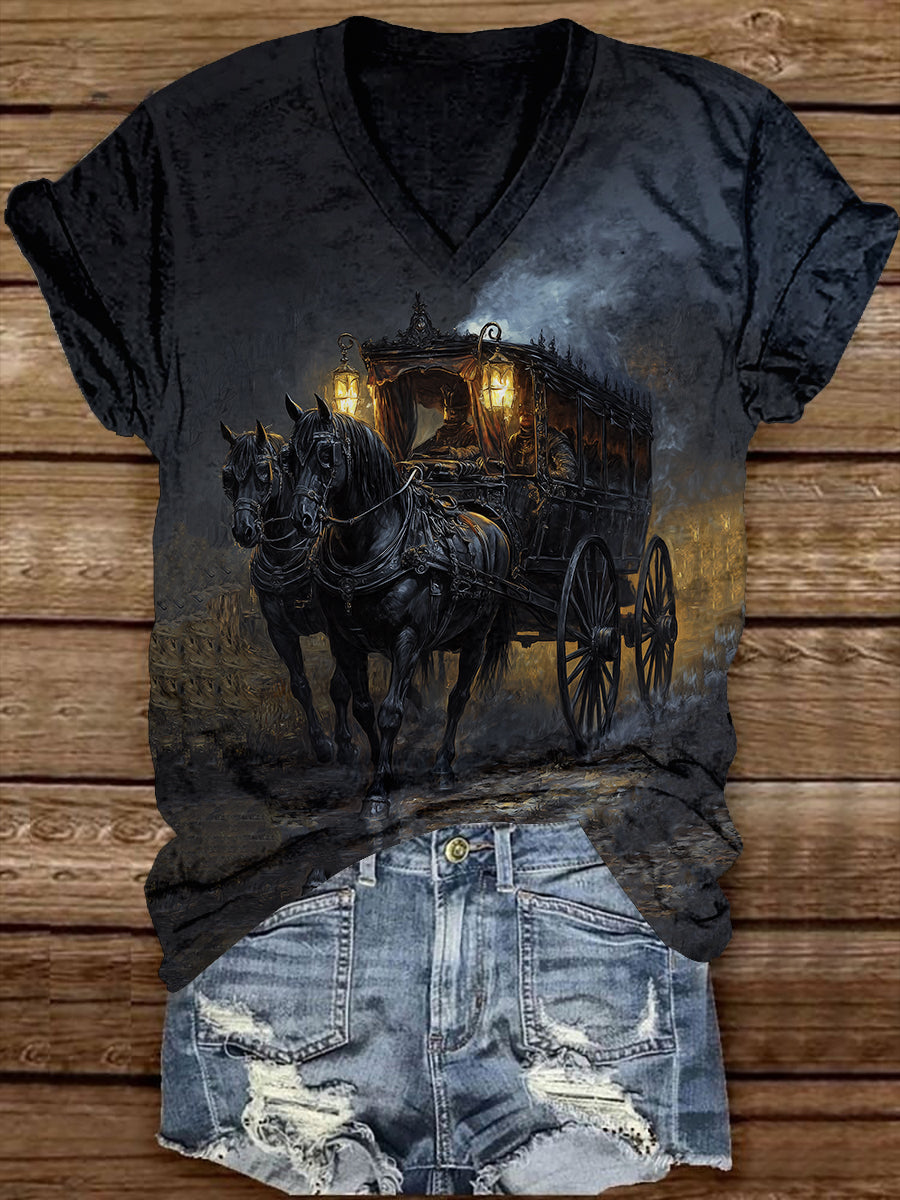 Ghost Carriage Art Print Unisex V-neck Short Sleeve Casual T-Shirt