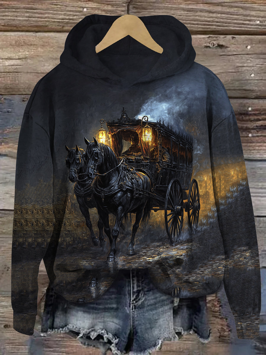 Ghost Carriage Art Print Unisex Long Sleeve Casual Hooded Sweatshirt