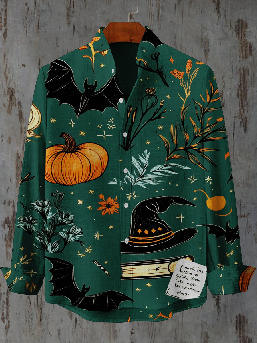 Halloween Graphic Art Print Long Sleeve Casual Shirt