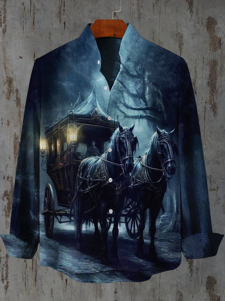 Ghost Carriage Art Print Long Sleeve Casual Shirt