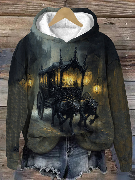 Ghost Carriage Art Print Unisex Long Sleeve Casual Hooded Sweatshirt