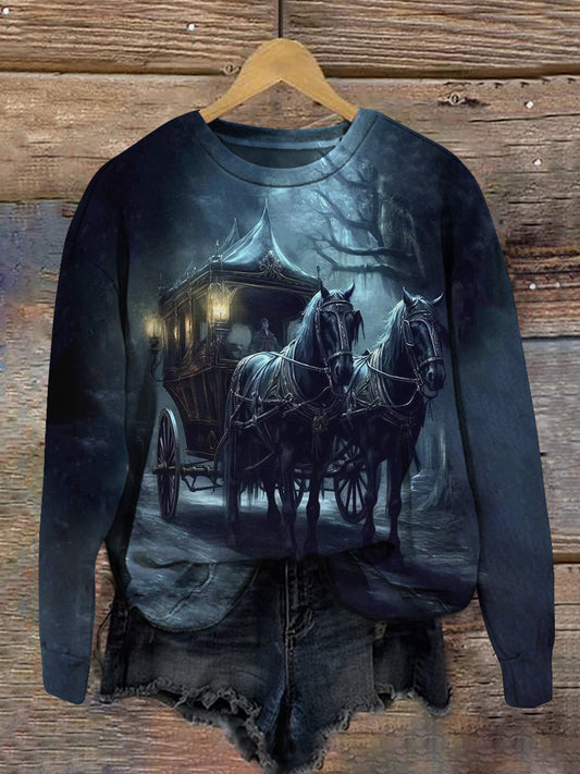 Ghost Carriage Art Print Unisex Round Neck Long Sleeve Casual Sweatshirt