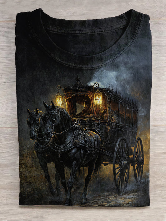 Ghost Carriage Art Print Unisex Round Neck Short Sleeve Casual T-Shirt