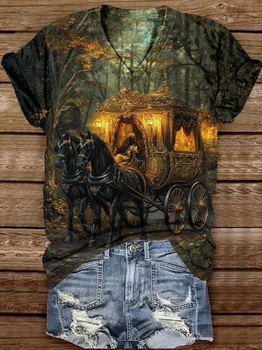 Ghost Carriage Art Print Unisex V-neck Short Sleeve Casual T-Shirt