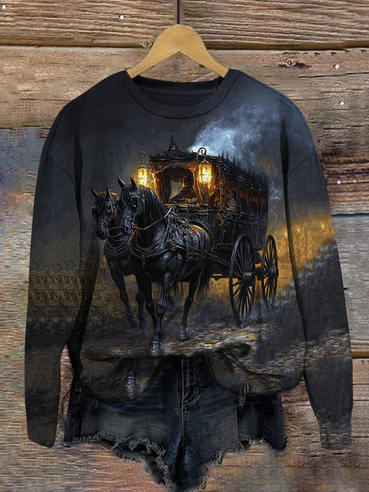 Ghost Carriage Art Print Unisex Round Neck Long Sleeve Casual Sweatshirt