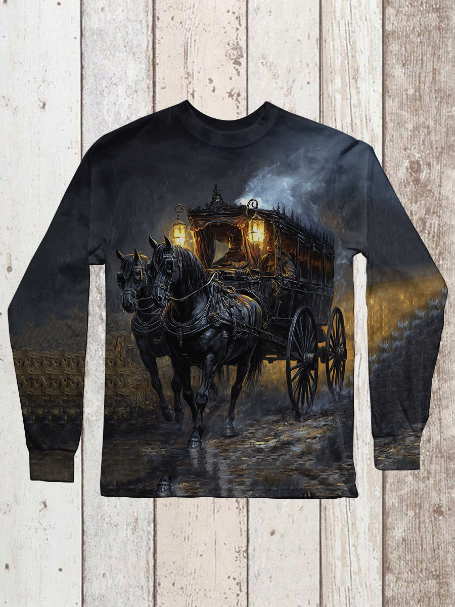 Ghost Carriage Art Print Unisex Crew Neck Long Sleeve Casual T-Shirt