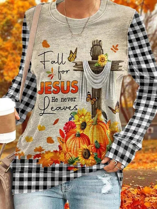 Women's Loose Round Neck Thanksgiving Patchwork Printed Sweatshirt