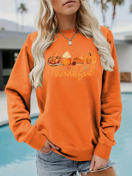 Women's Loose Thanksgiving Abstract Print Sweatshirt