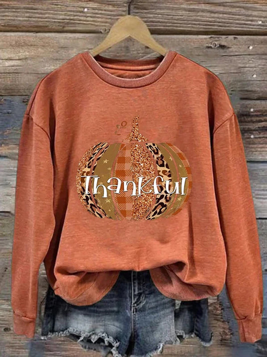 Women's Thanksgiving Leopard Pumpkin Print Sweatshirt