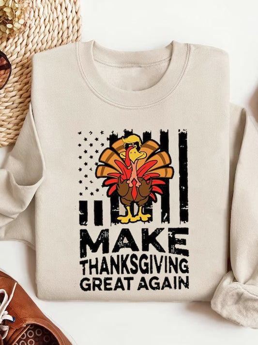 Women's Round Neck Abstract Thanksgiving Letter Print Sweatshirt