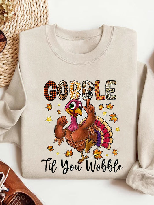 Women's Loose Round Neck Abstract Thanksgiving Print Sweatshirt