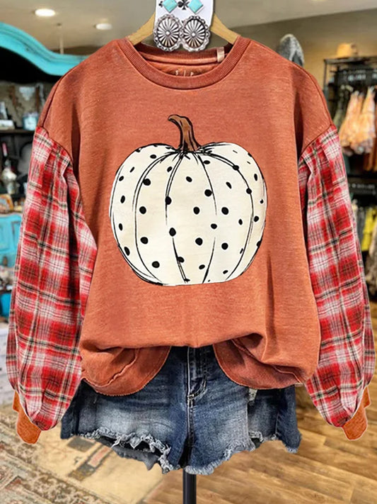 Women's Vintage Thanksgiving Pumpkin Print Casual Crewneck Sweatshirt