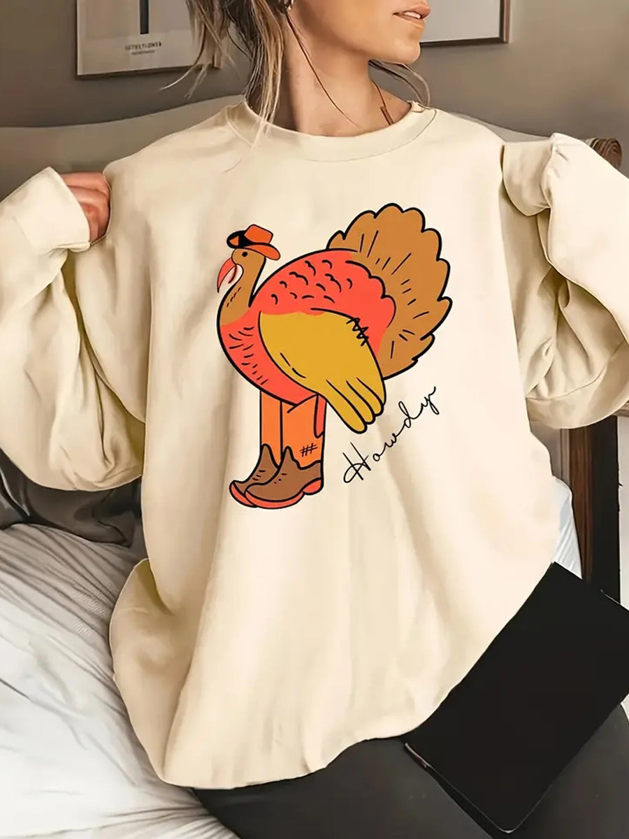 Women's Spoof Turkey Thanksgiving Abstract Print Sweatshirt