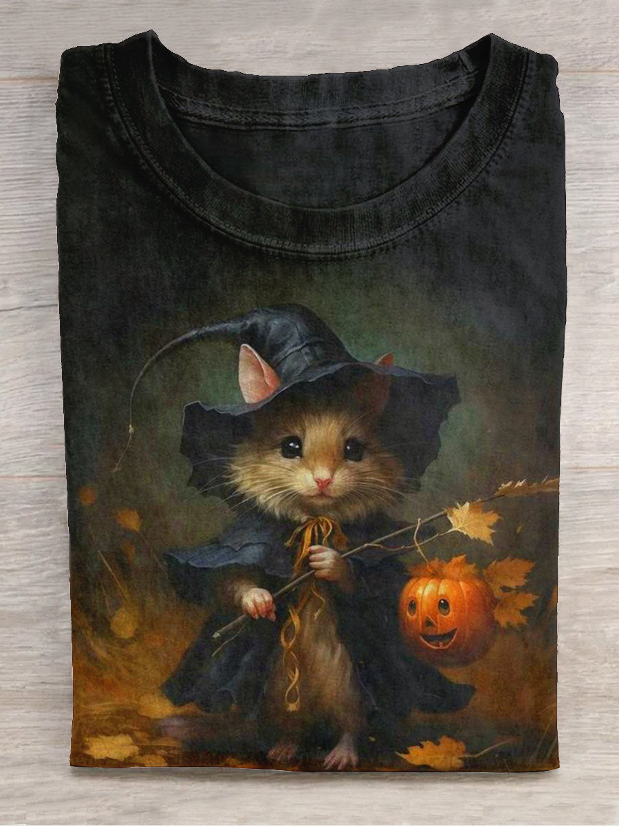 Witch Art Print Unisex Round Neck Short Sleeve Casual T-Shirt