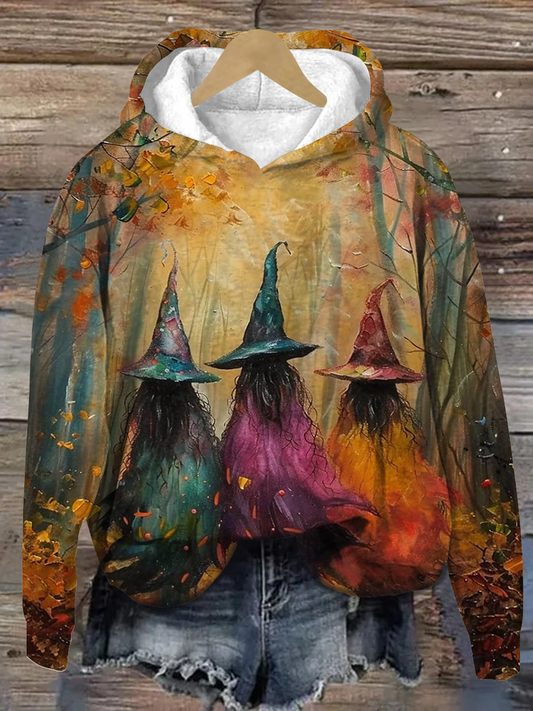 Magic Witch Magic Hat Art Print Round Neck Long Sleeve Casual Hooded Sweatshirt